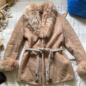 "Model" Kavaklioere made in TURKEY Vintage 70's Penny Lane suede beige coat faux